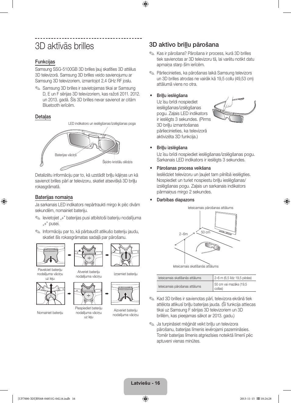 3d aktīvās brilles, 3d aktīvo briļļu pārošana | Samsung UE40F7000ST User Manual | Page 328 / 385