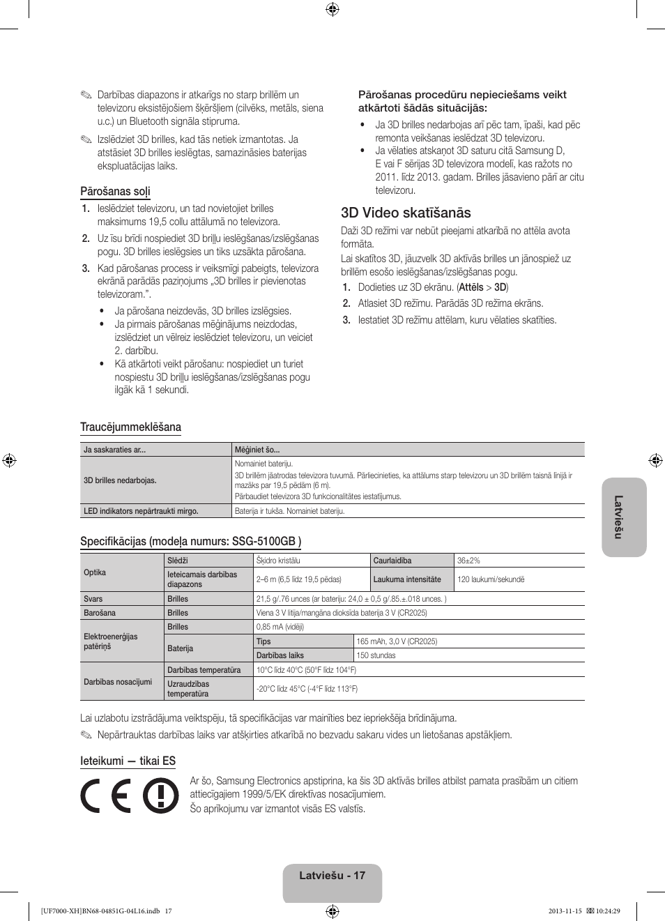 3d video skatīšanās | Samsung UE40F7000ST User Manual | Page 329 / 385