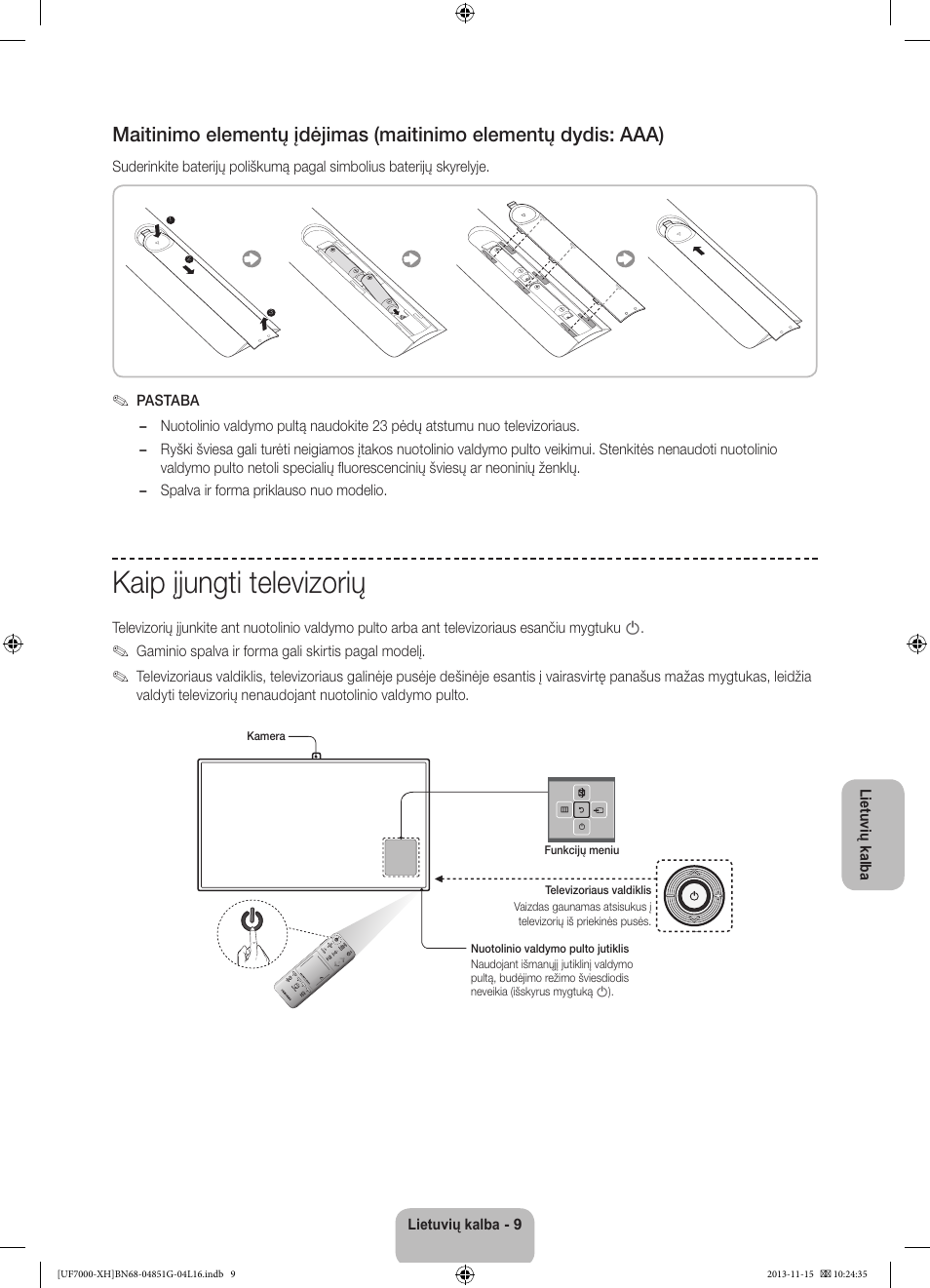 Kaip įjungti televizorių | Samsung UE40F7000ST User Manual | Page 345 / 385