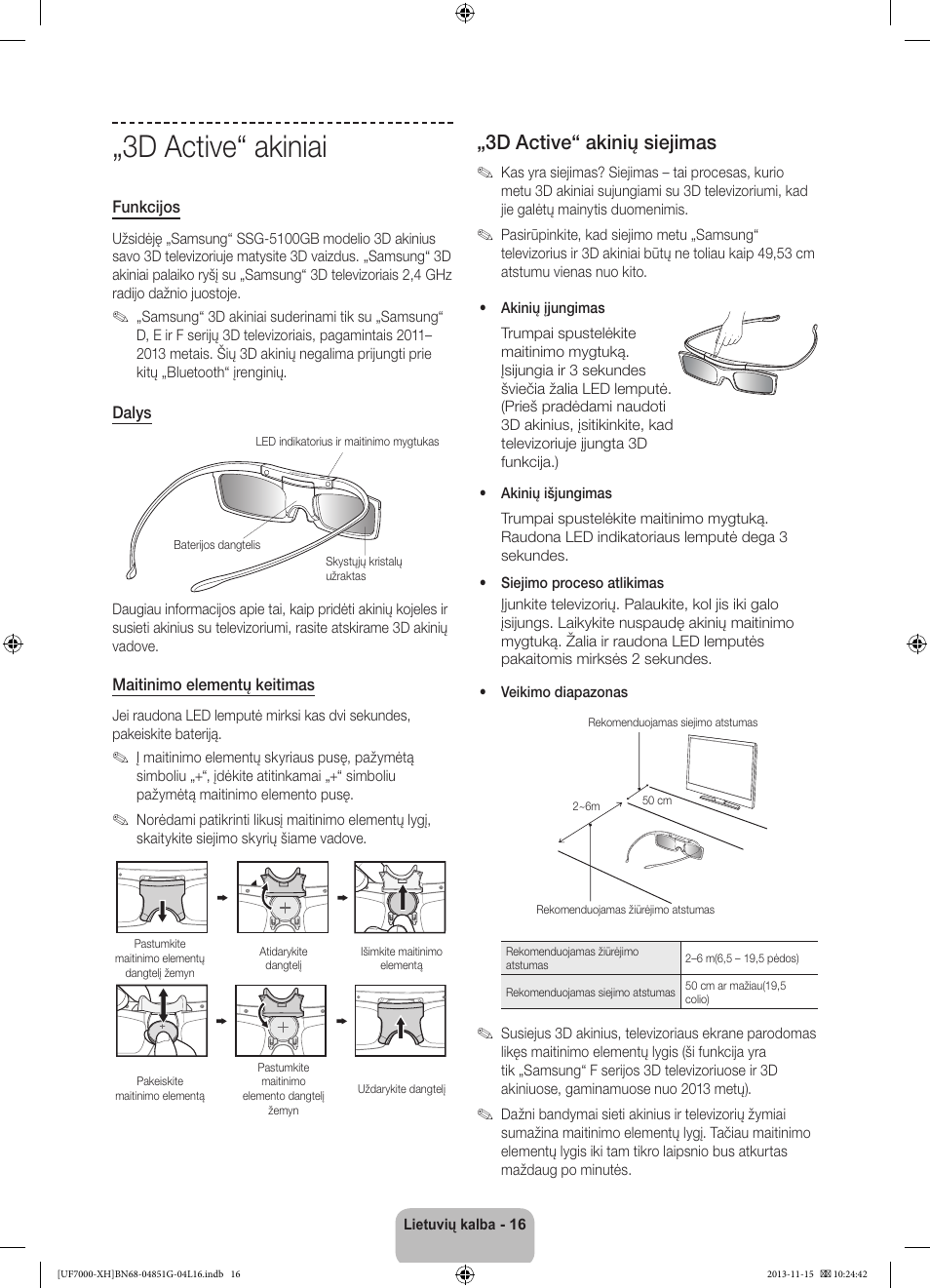 3d active“ akiniai, 3d active“ akinių siejimas | Samsung UE40F7000ST User Manual | Page 352 / 385