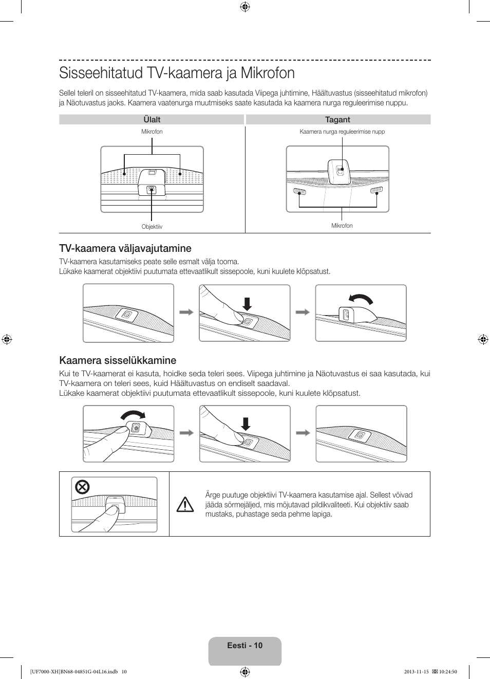 Sisseehitatud tv-kaamera ja mikrofon, 경고 주의 경고 주의 | Samsung UE40F7000ST User Manual | Page 370 / 385