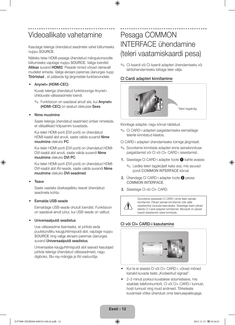 Videoallikate vahetamine | Samsung UE40F7000ST User Manual | Page 372 / 385