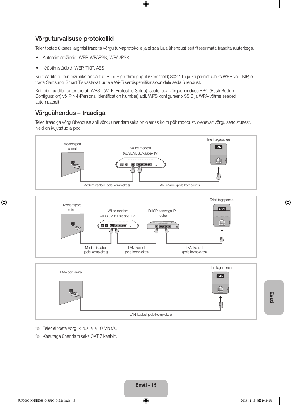 Võrguturvalisuse protokollid, Võrguühendus – traadiga | Samsung UE40F7000ST User Manual | Page 375 / 385