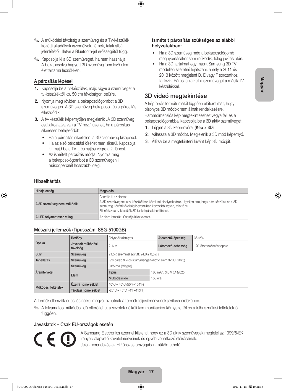 3d videó megtekintése | Samsung UE40F7000ST User Manual | Page 41 / 385