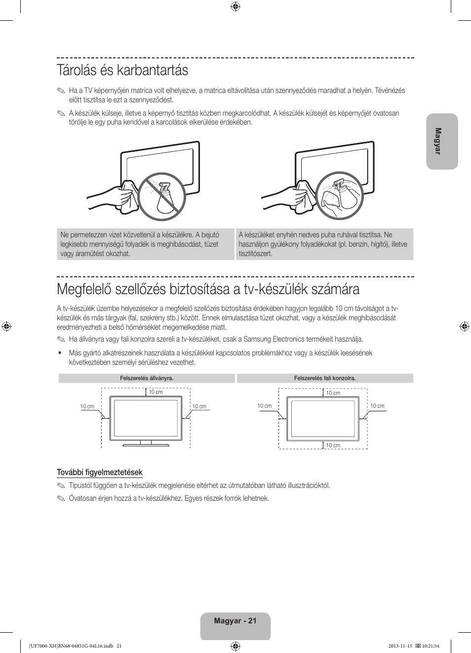 Tárolás és karbantartás | Samsung UE40F7000ST User Manual | Page 45 / 385