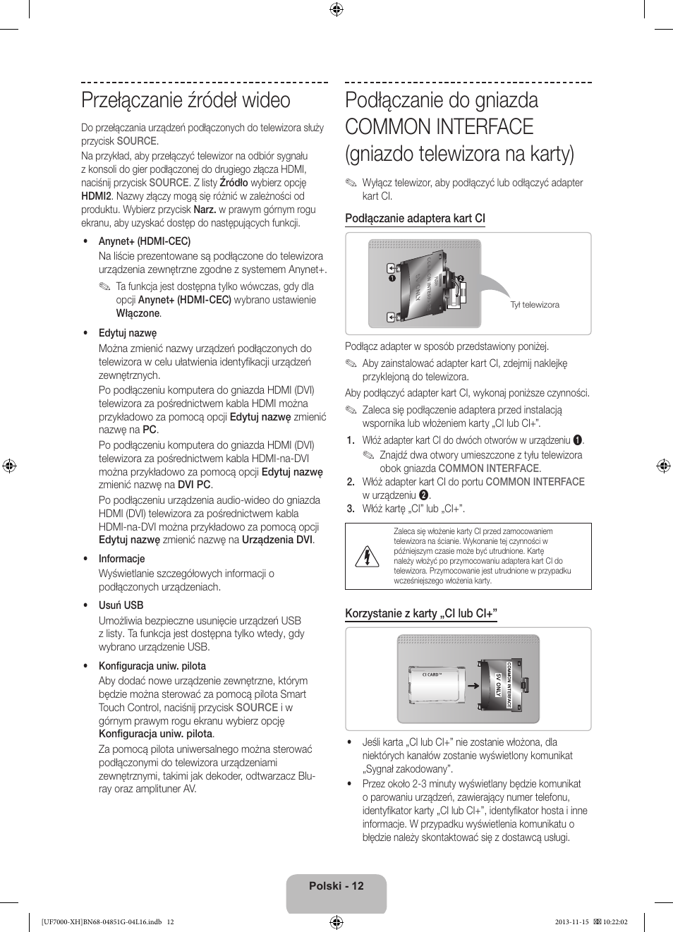 Przełączanie źródeł wideo | Samsung UE40F7000ST User Manual | Page 60 / 385