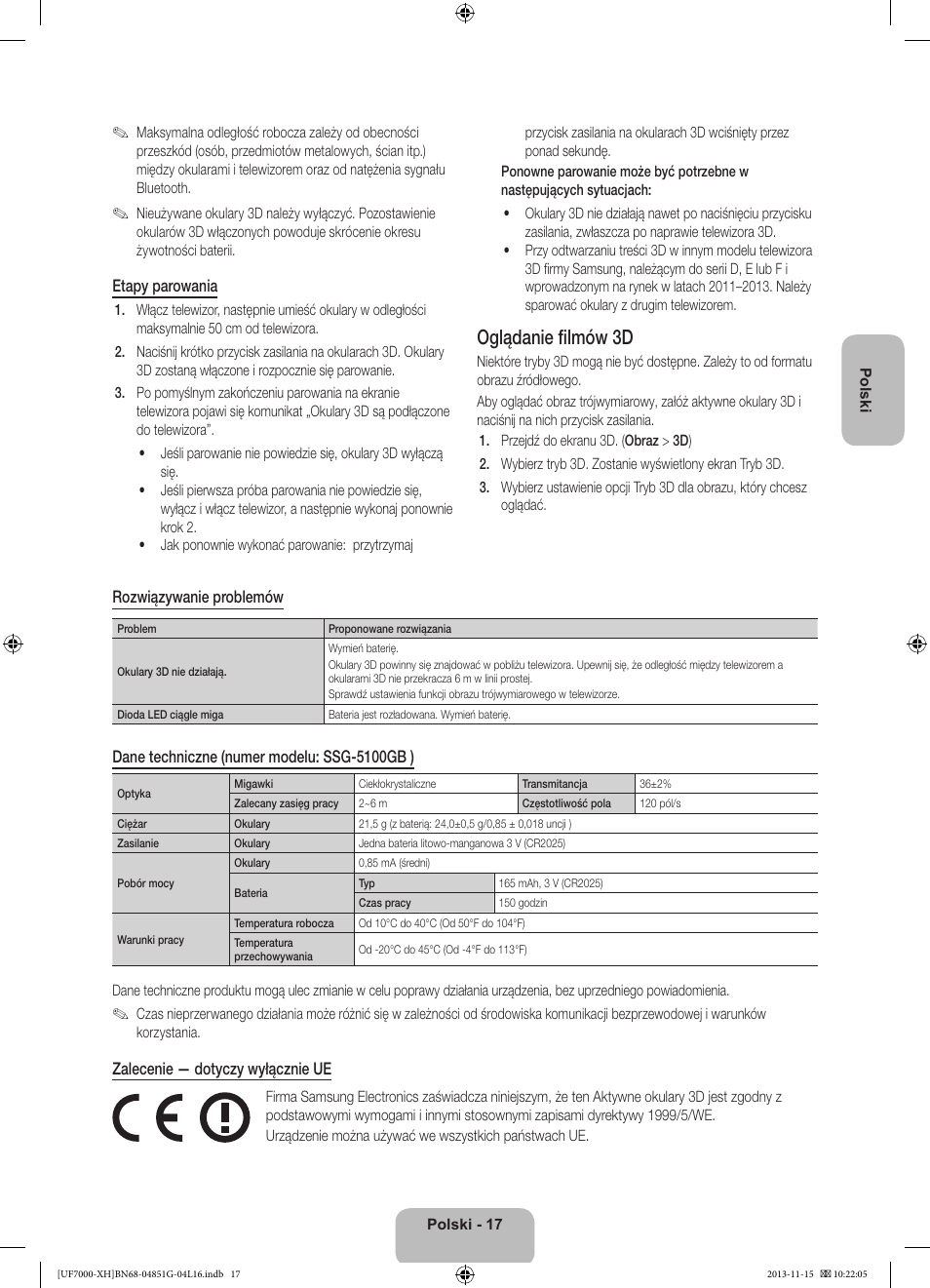 Oglądanie filmów 3d | Samsung UE40F7000ST User Manual | Page 65 / 385