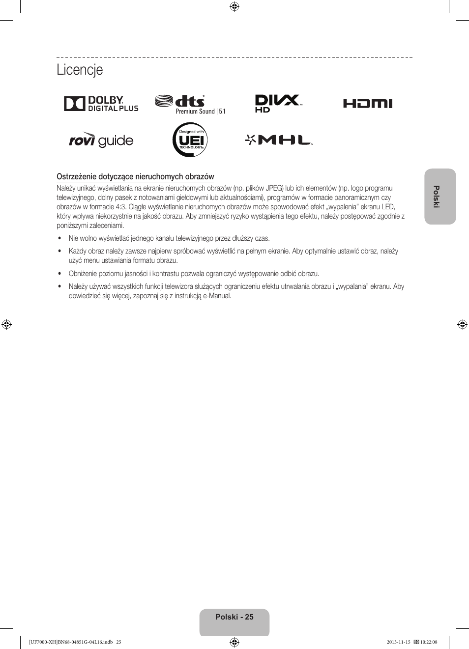 Licencje | Samsung UE40F7000ST User Manual | Page 73 / 385