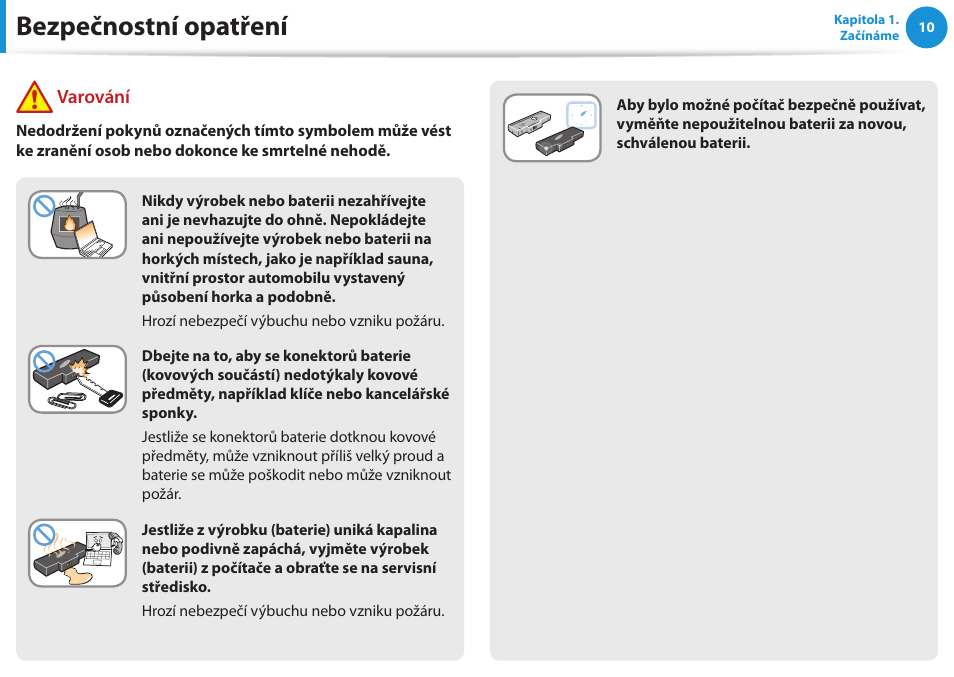 Bezpečnostní opatření, Varování | Samsung NP270E5GI User Manual | Page 11 / 135