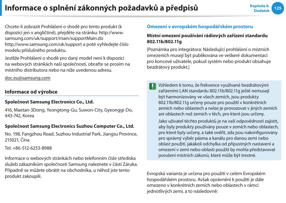 Informace o splnění zákonných požadavků a předpisů | Samsung NP270E5GI User Manual | Page 126 / 135