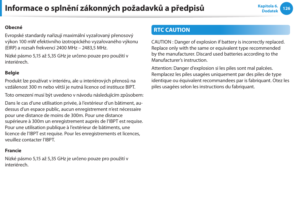 Informace o splnění zákonných požadavků a předpisů | Samsung NP270E5GI User Manual | Page 127 / 135
