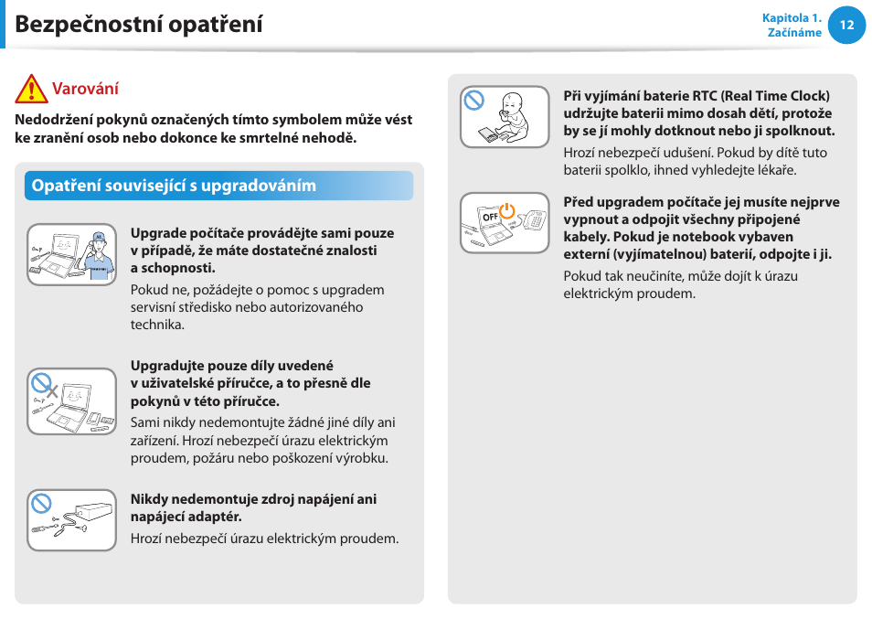 Bezpečnostní opatření | Samsung NP270E5GI User Manual | Page 13 / 135