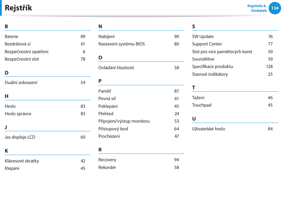 Rejstřík | Samsung NP270E5GI User Manual | Page 135 / 135
