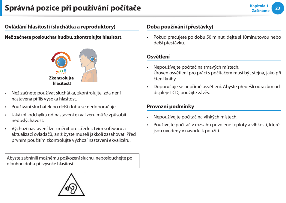 Správná pozice při používání počítače | Samsung NP270E5GI User Manual | Page 24 / 135