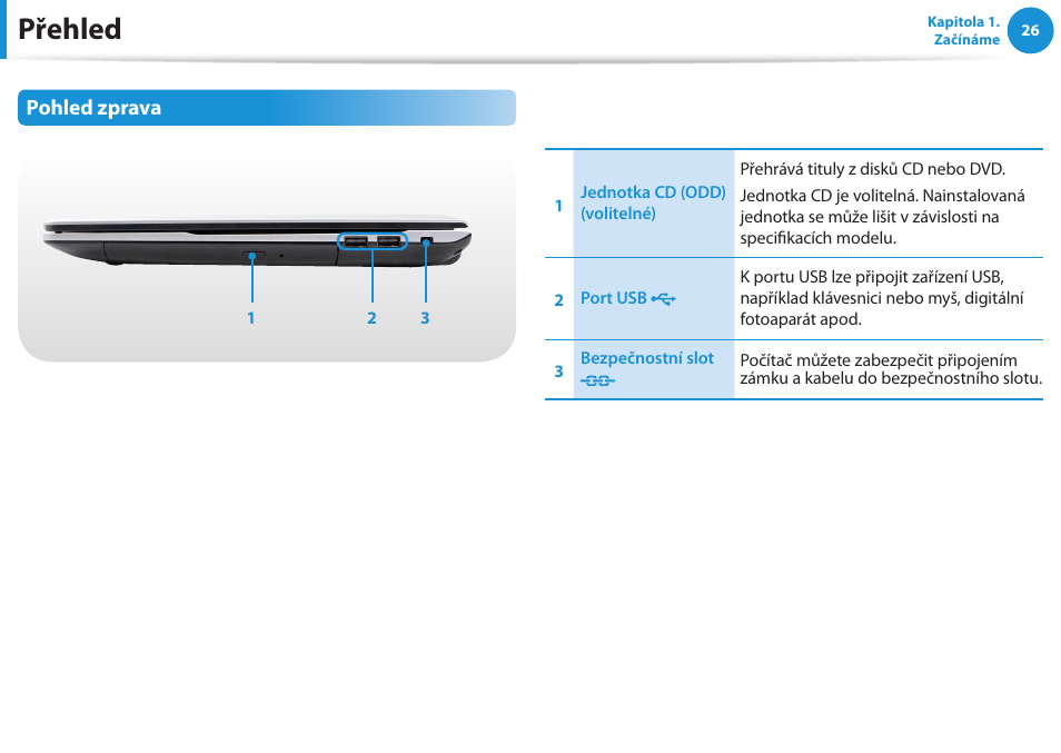 Přehled, Pohled zprava | Samsung NP270E5GI User Manual | Page 27 / 135