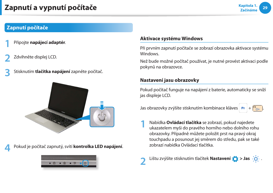 Zapnutí a vypnutí počítače | Samsung NP270E5GI User Manual | Page 30 / 135