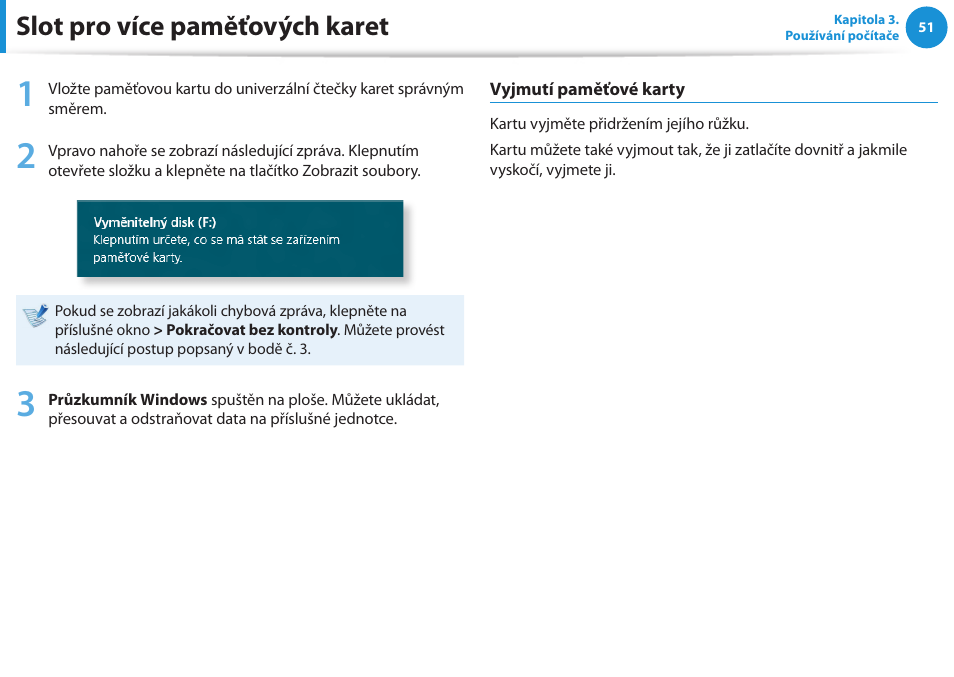 Slot pro více paměťových karet | Samsung NP270E5GI User Manual | Page 52 / 135