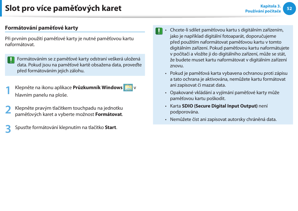 Slot pro více paměťových karet | Samsung NP270E5GI User Manual | Page 53 / 135