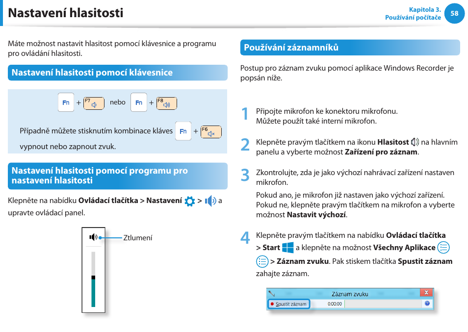 Nastavení hlasitosti | Samsung NP270E5GI User Manual | Page 59 / 135