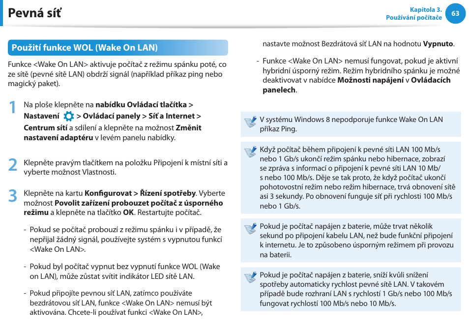 Pevná síť | Samsung NP270E5GI User Manual | Page 64 / 135