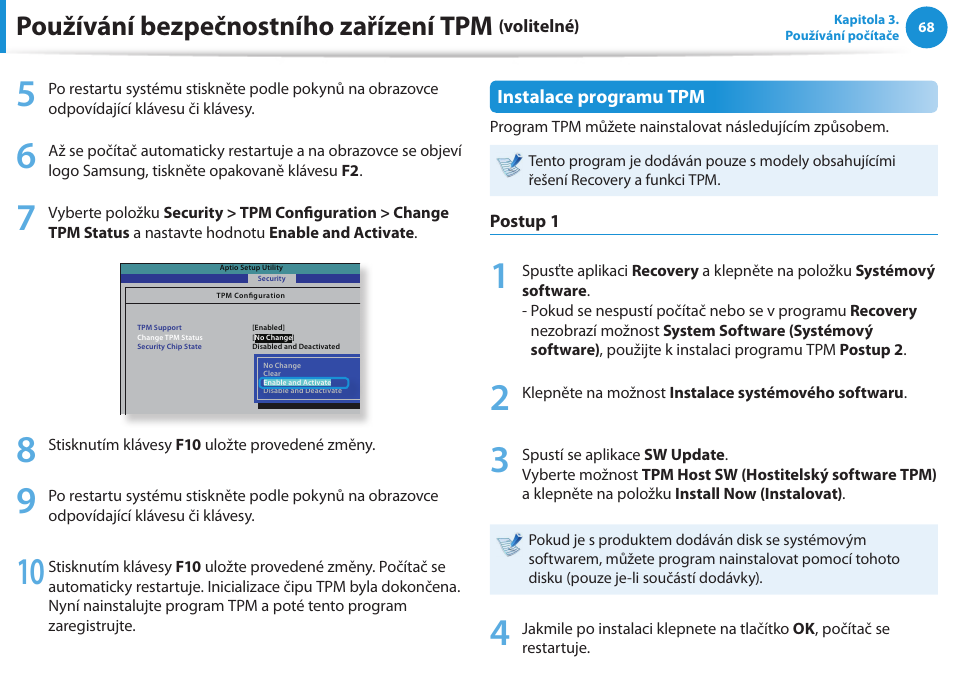 Používání bezpečnostního zařízení tpm | Samsung NP270E5GI User Manual | Page 69 / 135