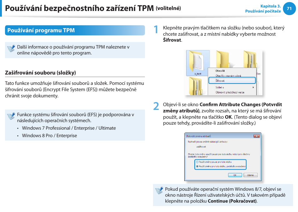Používání bezpečnostního zařízení tpm | Samsung NP270E5GI User Manual | Page 72 / 135