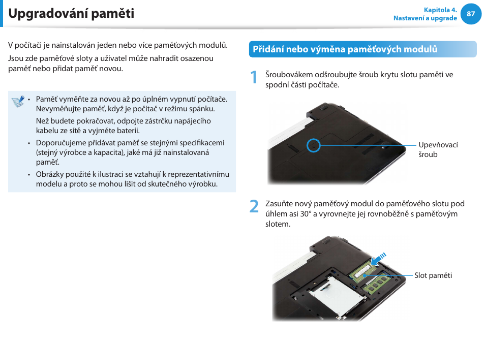 Upgradování paměti | Samsung NP270E5GI User Manual | Page 88 / 135