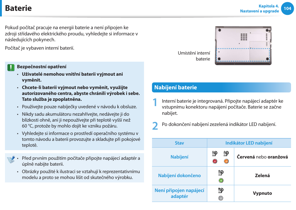 Baterie | Samsung NP530U4BH User Manual | Page 105 / 154