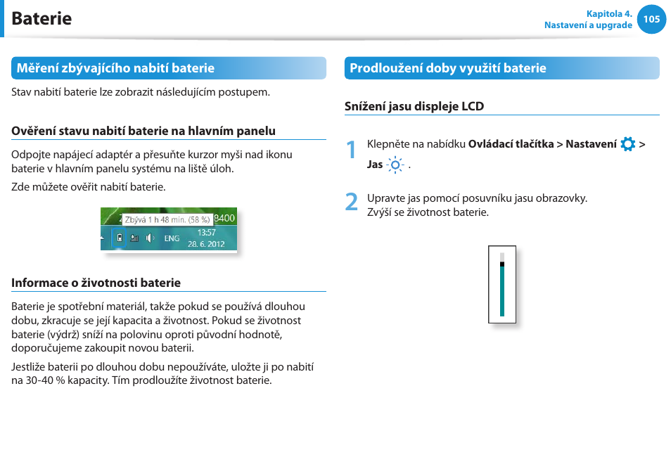 Baterie | Samsung NP530U4BH User Manual | Page 106 / 154