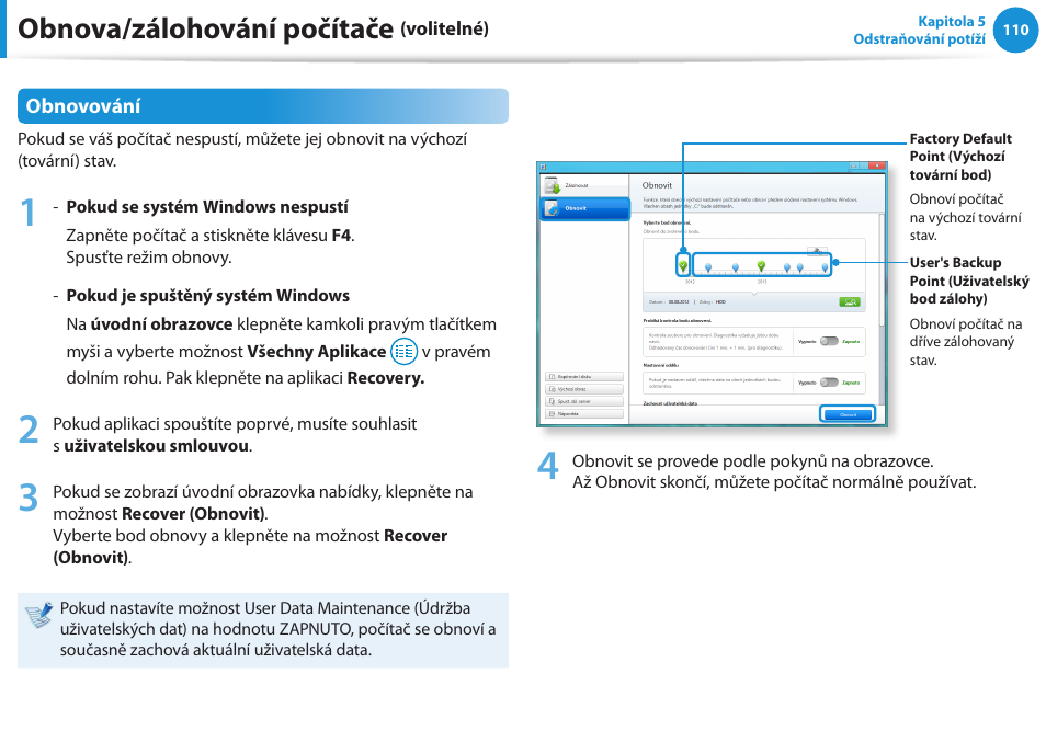 Obnova/zálohování počítače | Samsung NP530U4BH User Manual | Page 111 / 154