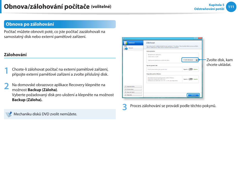 Obnova/zálohování počítače | Samsung NP530U4BH User Manual | Page 112 / 154