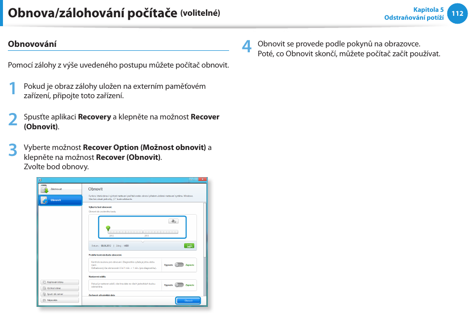 Obnova/zálohování počítače | Samsung NP530U4BH User Manual | Page 113 / 154