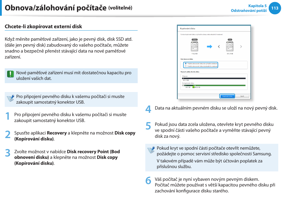 Obnova/zálohování počítače | Samsung NP530U4BH User Manual | Page 114 / 154