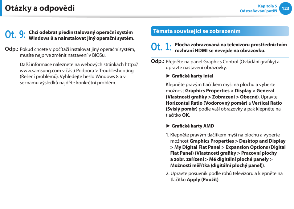 Ot. 9, Ot. 1, Otázky a odpovědi | Samsung NP530U4BH User Manual | Page 124 / 154