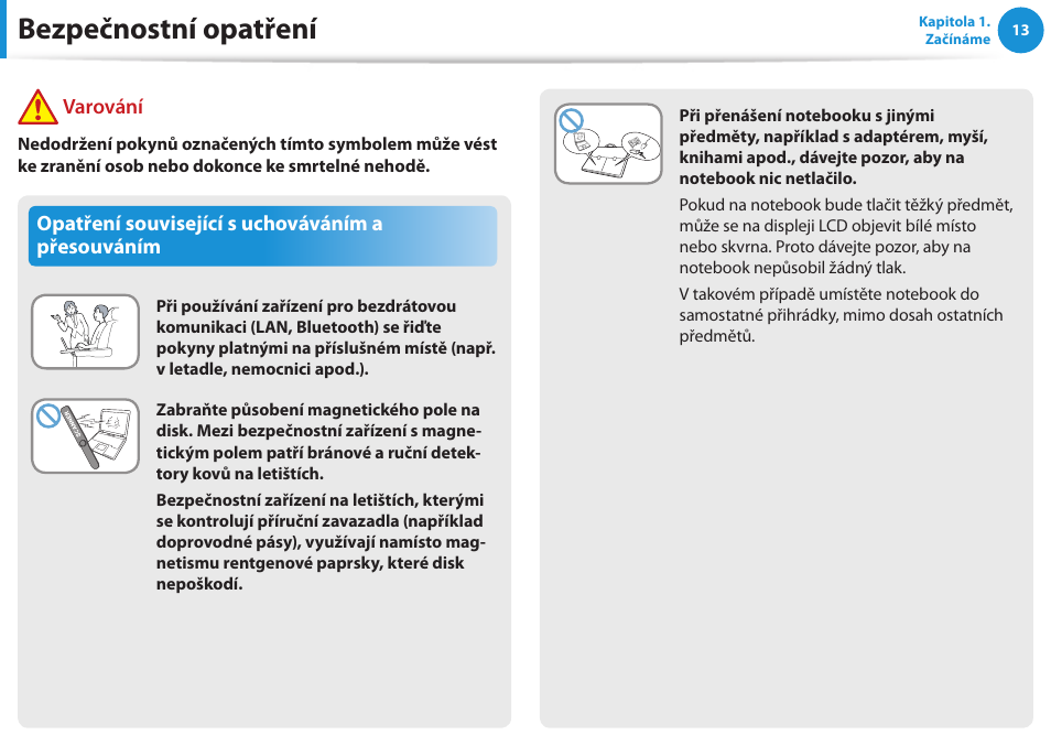 Bezpečnostní opatření | Samsung NP530U4BH User Manual | Page 14 / 154