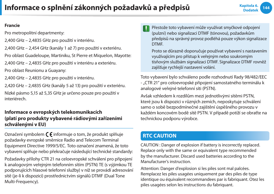 Informace o splnění zákonných požadavků a předpisů | Samsung NP530U4BH User Manual | Page 145 / 154