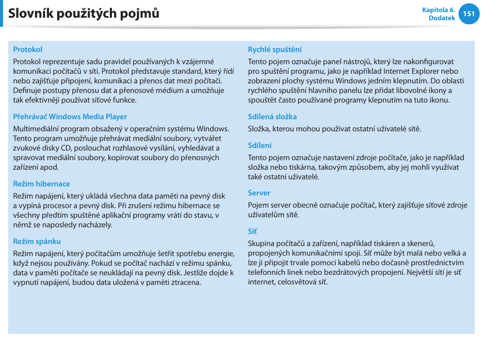 Slovník použitých pojmů | Samsung NP530U4BH User Manual | Page 152 / 154