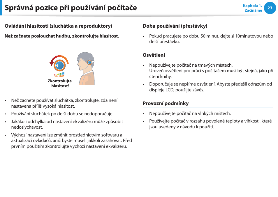 Správná pozice při používání počítače | Samsung NP530U4BH User Manual | Page 24 / 154