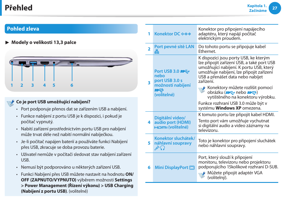 Přehled, Pohled zleva | Samsung NP530U4BH User Manual | Page 28 / 154