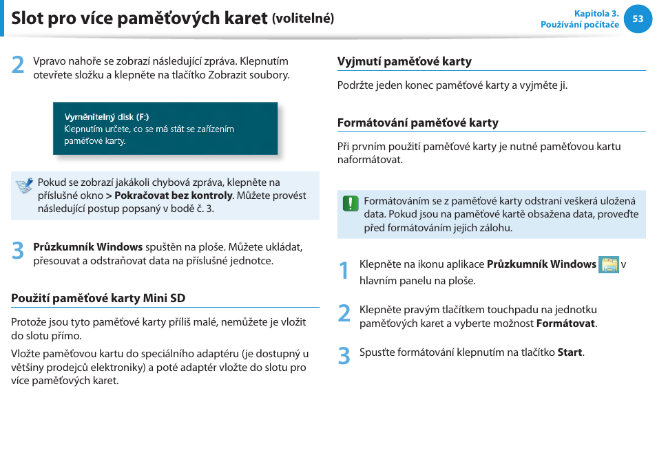 Slot pro více paměťových karet | Samsung NP530U4BH User Manual | Page 54 / 154