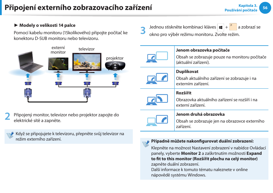Připojení externího zobrazovacího zařízení | Samsung NP530U4BH User Manual | Page 57 / 154