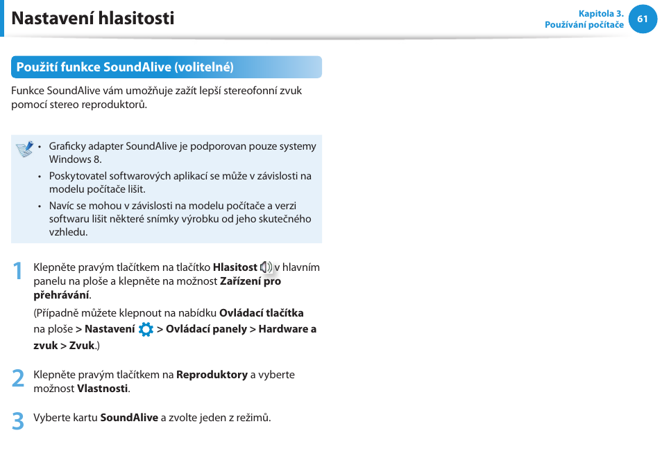 Nastavení hlasitosti | Samsung NP530U4BH User Manual | Page 62 / 154