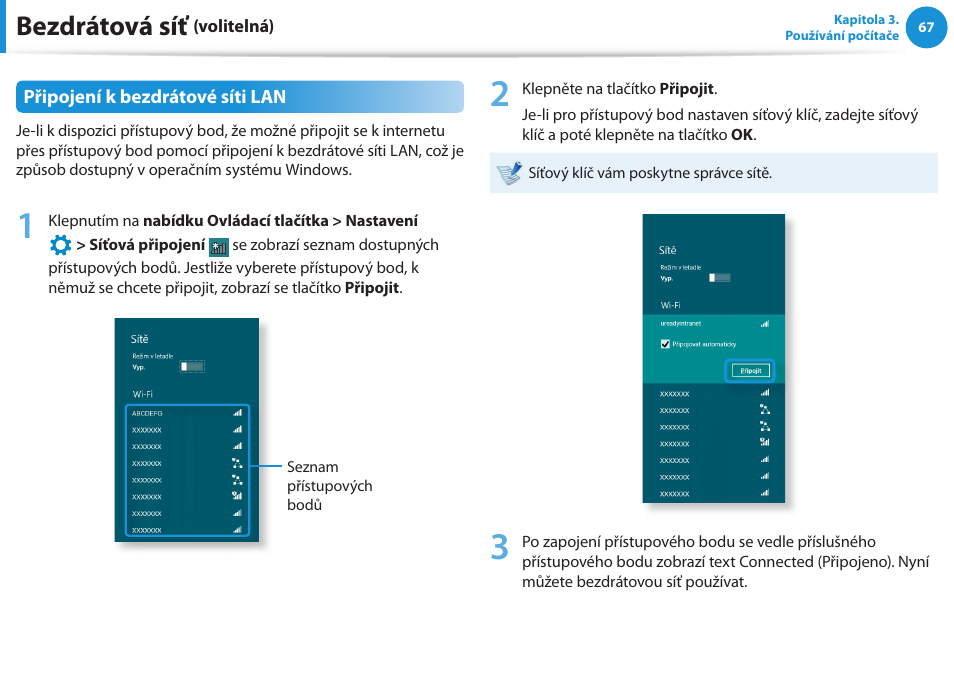 Bezdrátová síť | Samsung NP530U4BH User Manual | Page 68 / 154