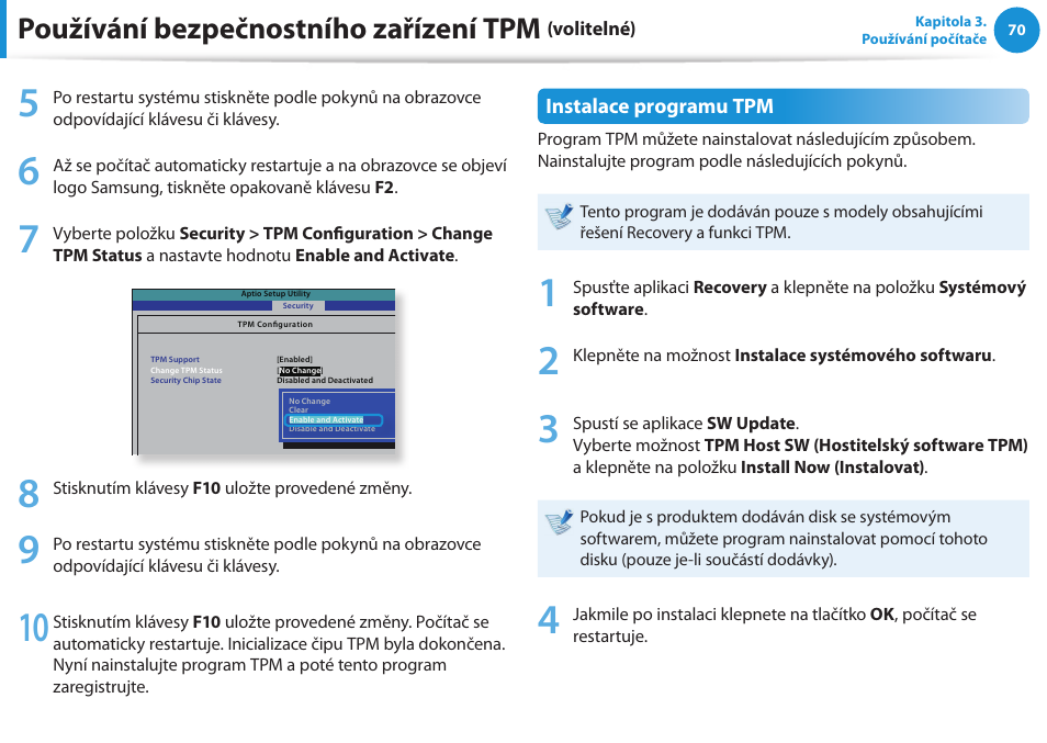 Používání bezpečnostního zařízení tpm | Samsung NP530U4BH User Manual | Page 71 / 154