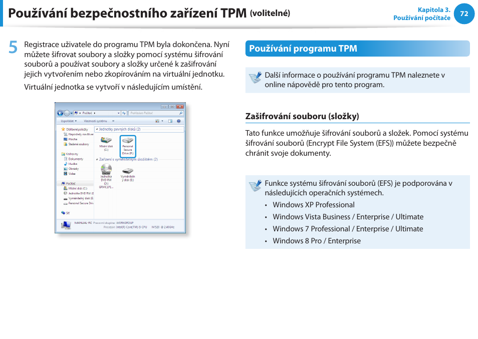 Používání bezpečnostního zařízení tpm | Samsung NP530U4BH User Manual | Page 73 / 154