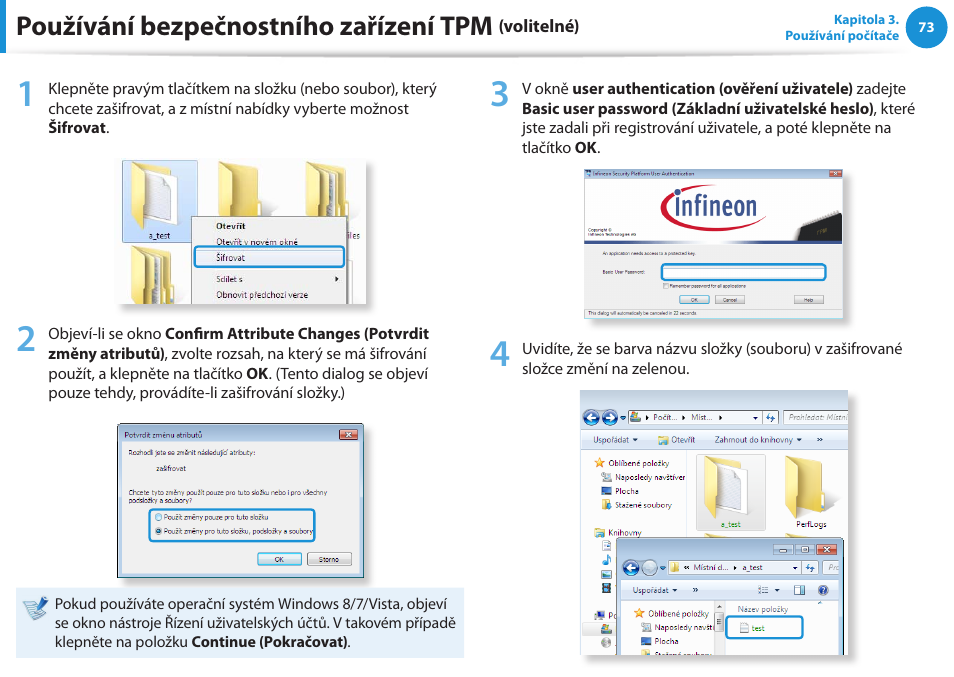 Používání bezpečnostního zařízení tpm | Samsung NP530U4BH User Manual | Page 74 / 154