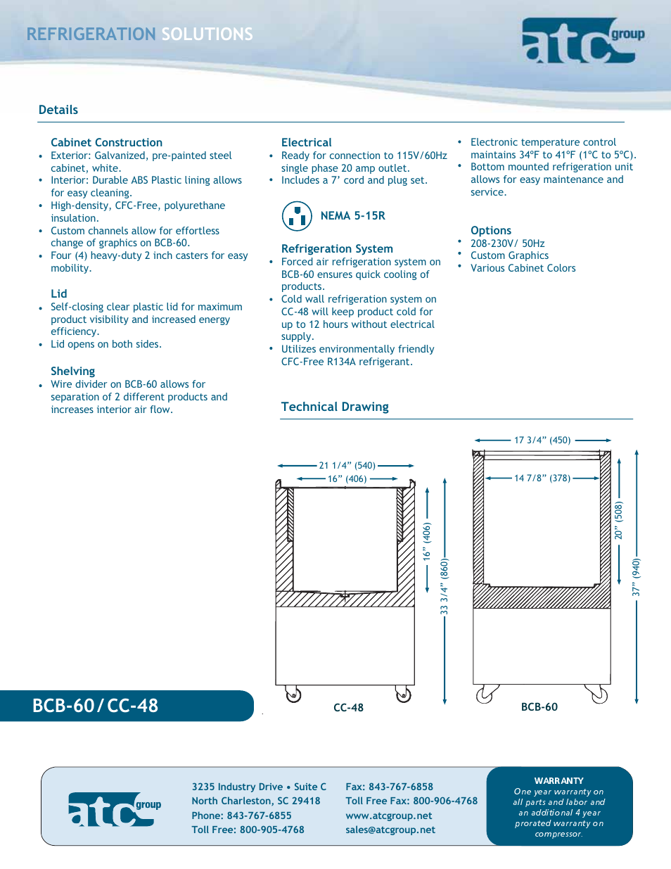 Bcb-60 / cc-48, Refrigeration solutions | ATC Group Can Coolers BCB-60 User Manual | Page 2 / 2