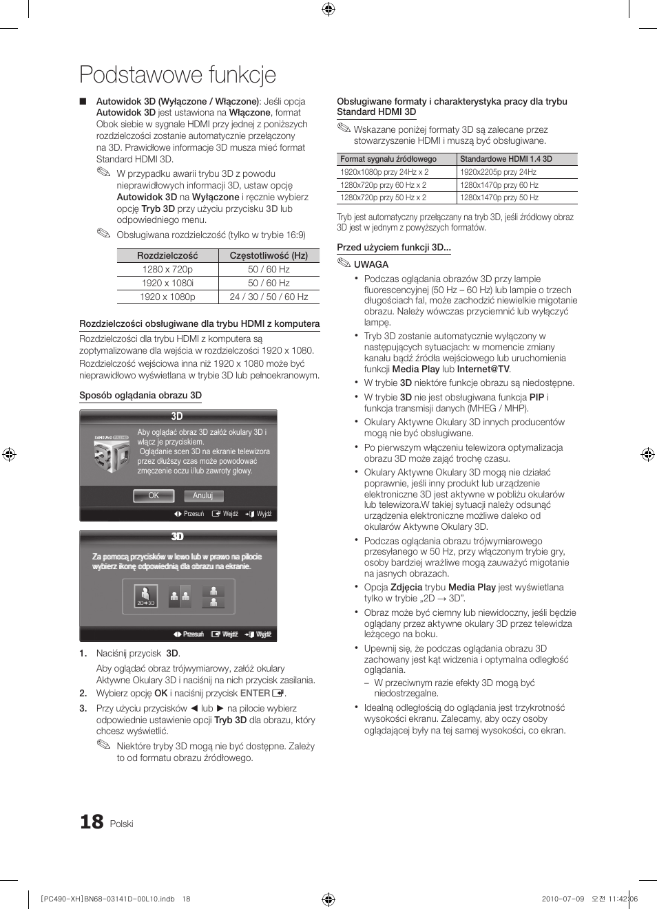 Podstawowe funkcje | Samsung PS50C490B3W User Manual | Page 102 / 422