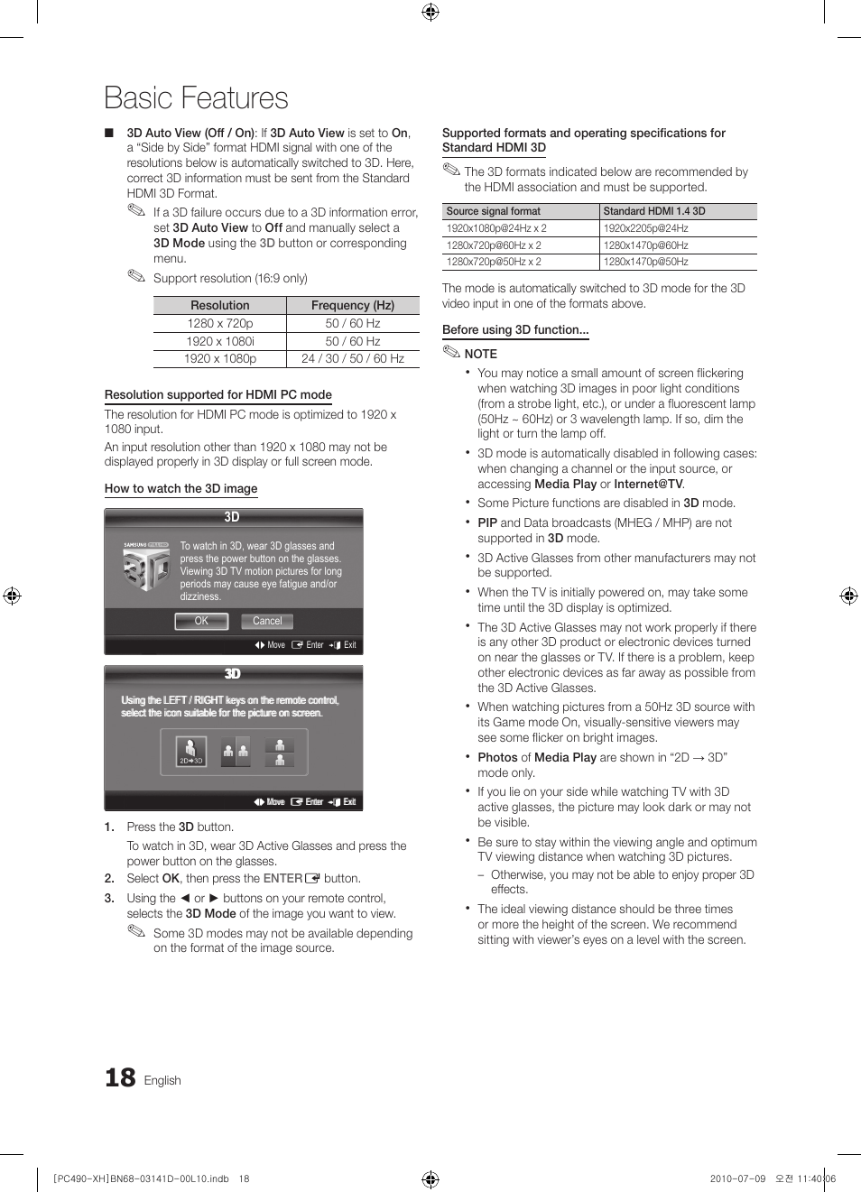Basic features | Samsung PS50C490B3W User Manual | Page 18 / 422