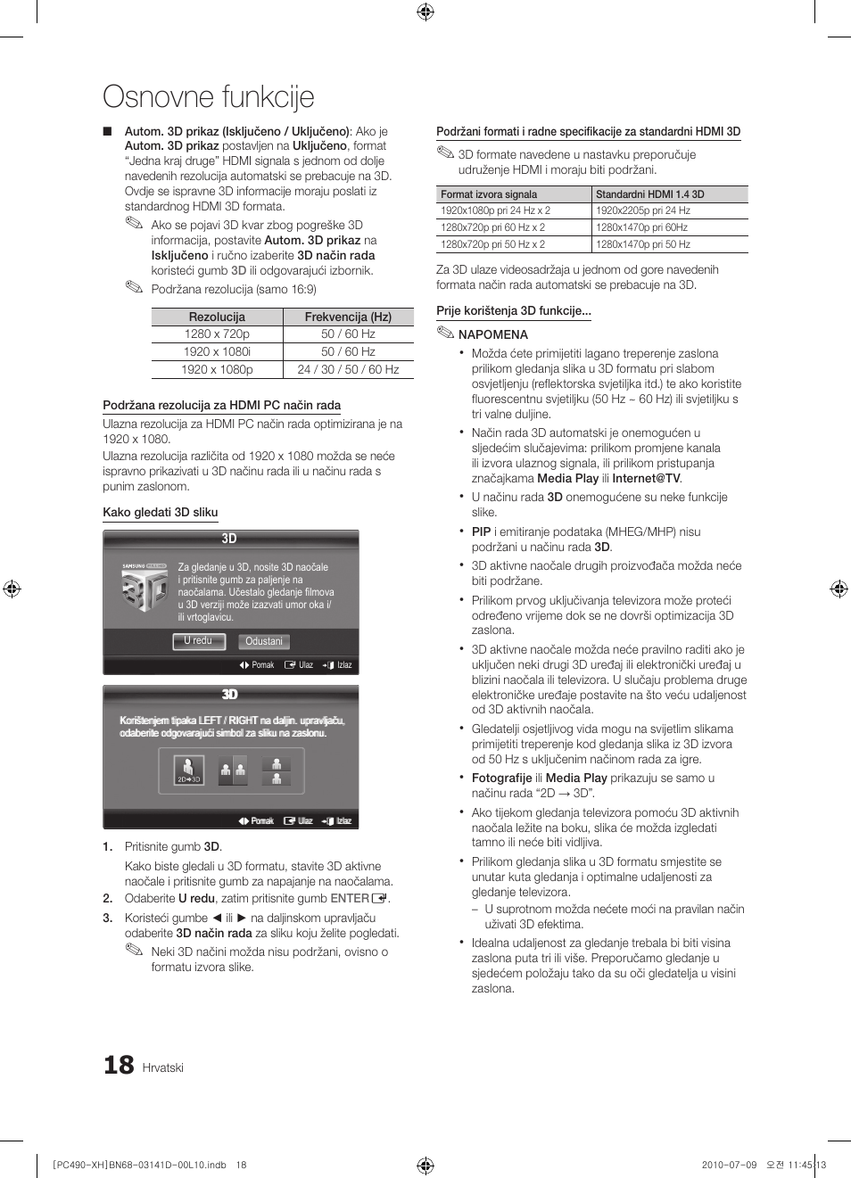 Osnovne funkcije | Samsung PS50C490B3W User Manual | Page 228 / 422